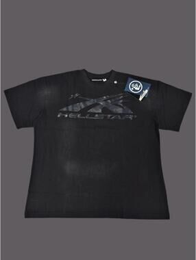 Hellstar Flame Graphic Logo Black T-Shirt Size Large NWT